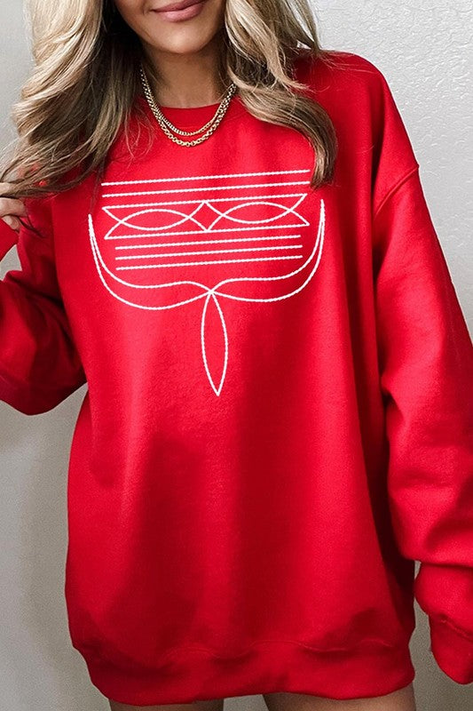 Western Boot Stitch Graphic Fleece Sweatshirt