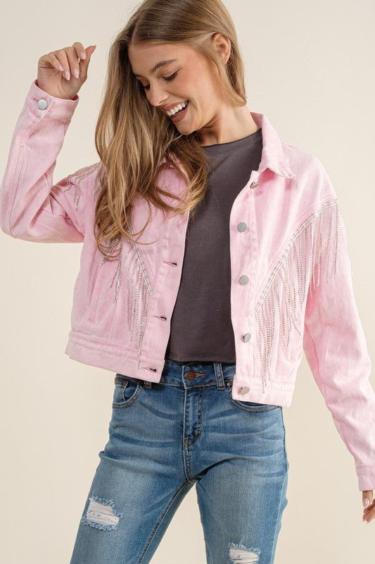 Rhinestone Fringe Crop Jacket