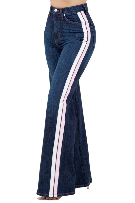 Striped Dark Denim Wide Leg Pant -33" Inseam