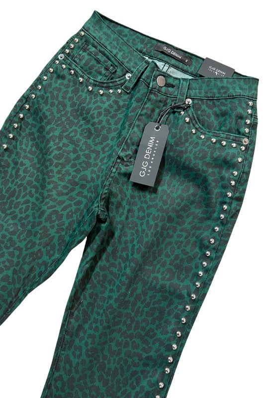 Leopard Studded Bell Bottom Jean -34” Inseam