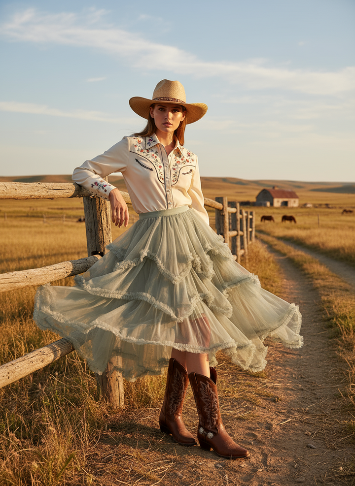 Layered Mesh High Waist Skirt