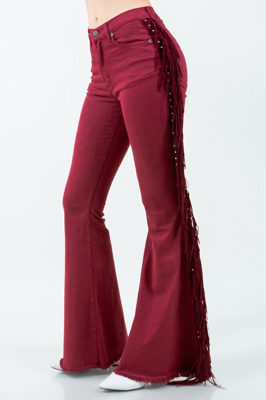 Texas Sun Fringe Bell Bottom Wine -34” Inseam