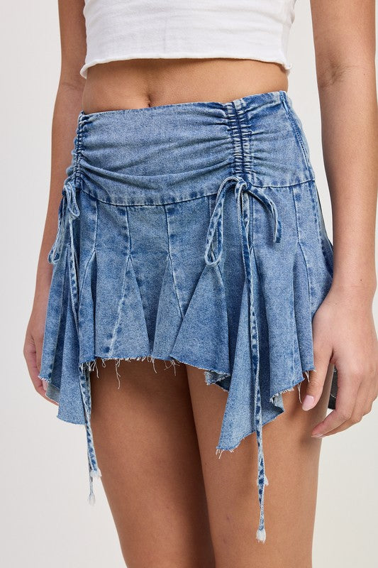 Frayed Pleated Mini Skirt