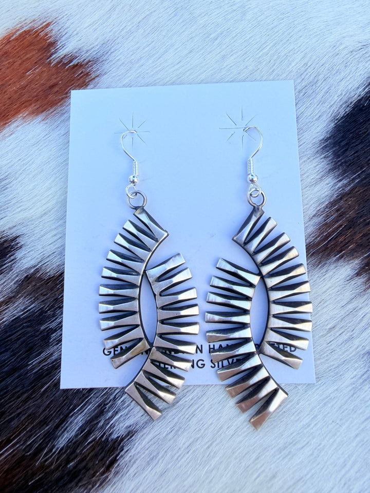 Handcrafted Beth Dutton Collection Sterling Silver Dangle Earrings Nizhoni Traders LLC