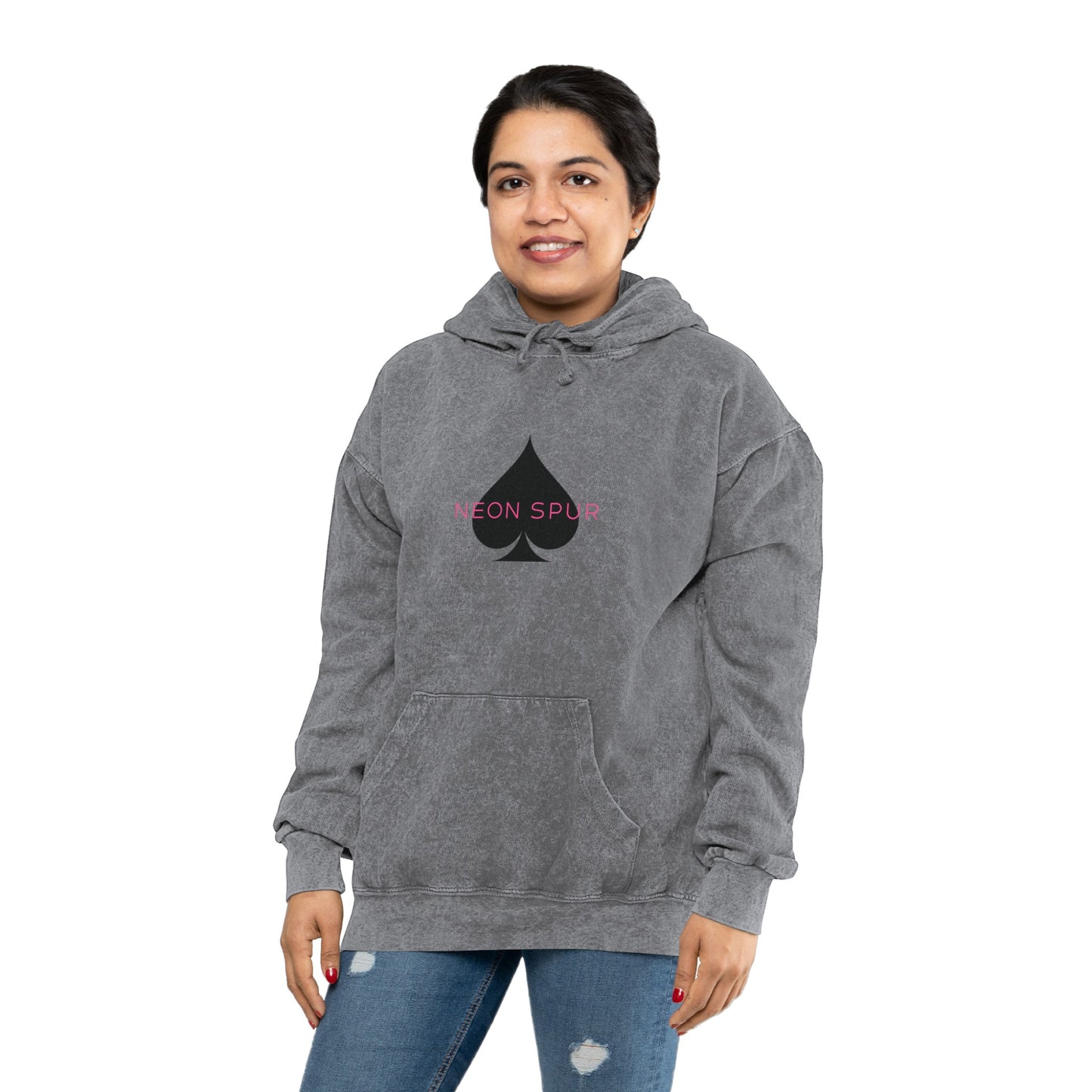 Pink Neon Spur Spade Mineral Wash Hoodie