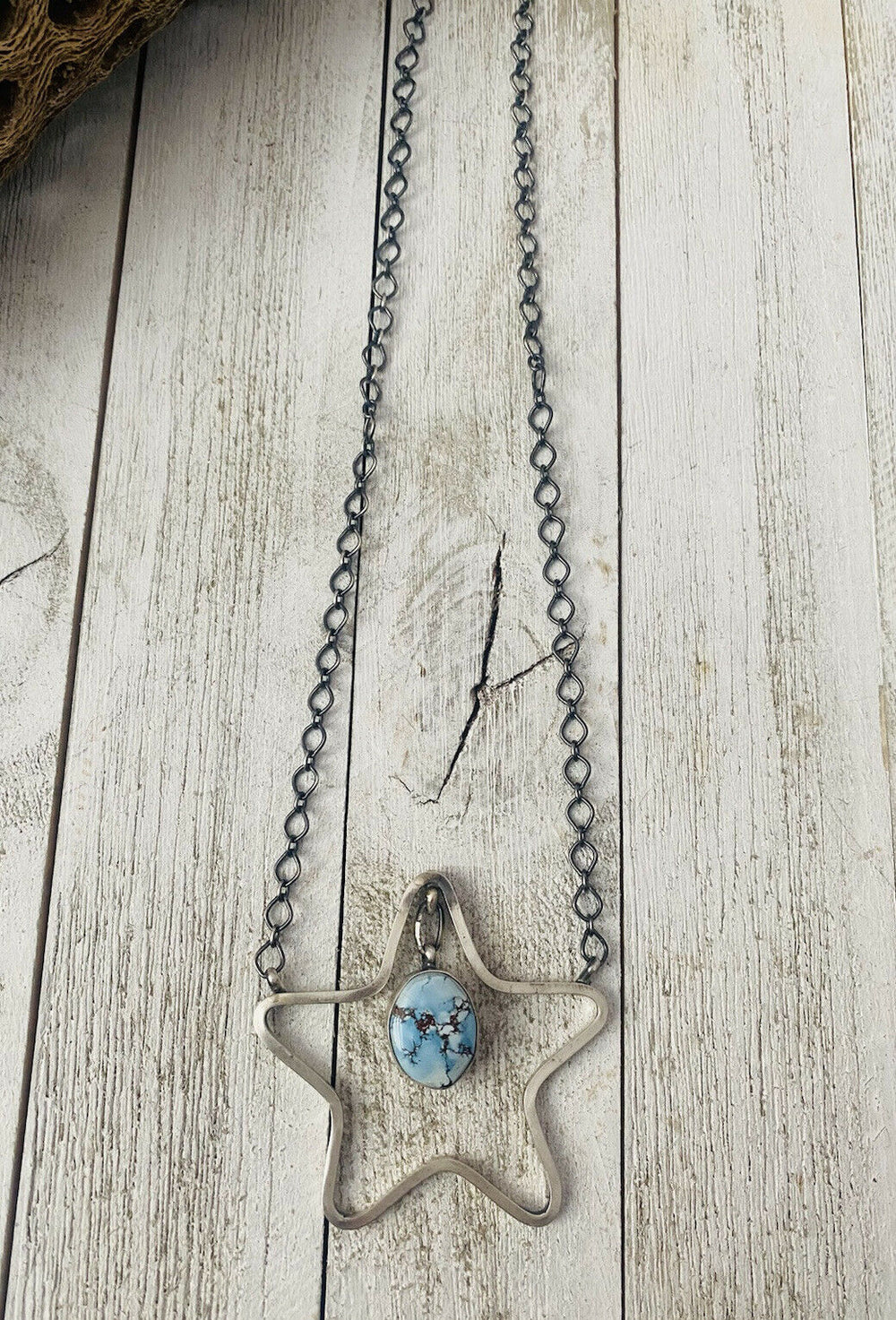 Handcrafted Golden Hills Turquoise & Sterling Silver Star Necklace Signed Nizhoni Traders LLC