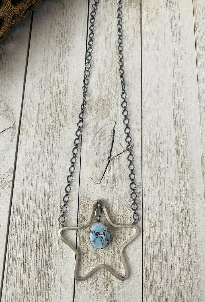 Handcrafted Golden Hills Turquoise & Sterling Silver Star Necklace Signed Nizhoni Traders LLC
