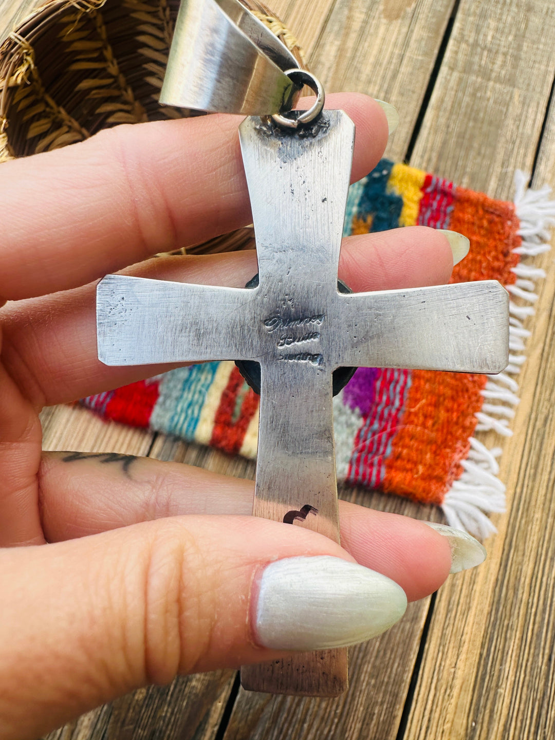 Handcrafted Sonoran Mountain Turquoise & Sterling Silver Cross Pendant by Chimney Butte