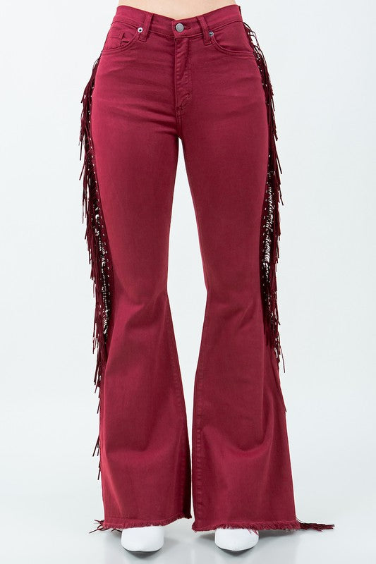 Texas Sun Fringe Bell Bottom Wine - 30” Inseam