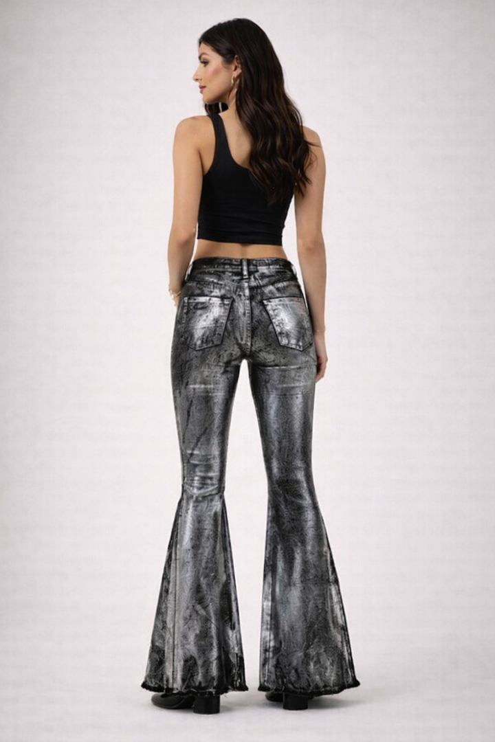 Metallic Bell Bottom Jean -Black