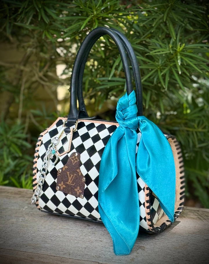 Upcycled LV Black & White Checkered Leather Speedy Bag Southern Junkie Gypsy Boutique