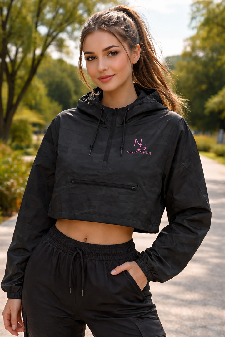 Neon Spur Logo Camo Crop Windbreaker Hoodie *Sample Sale*