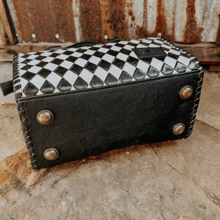 Black Cherry Checkered Speedy Bag -Genuine Leather