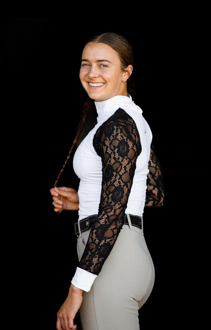 White w/ Black Full Lace Long Sleeve Riding Shirt