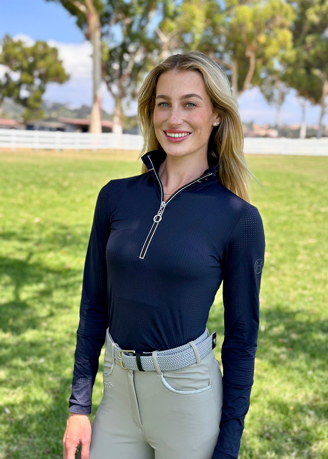 Breezi Womens Perforated Zip Up Long Sleeve Technical Riding Shirt