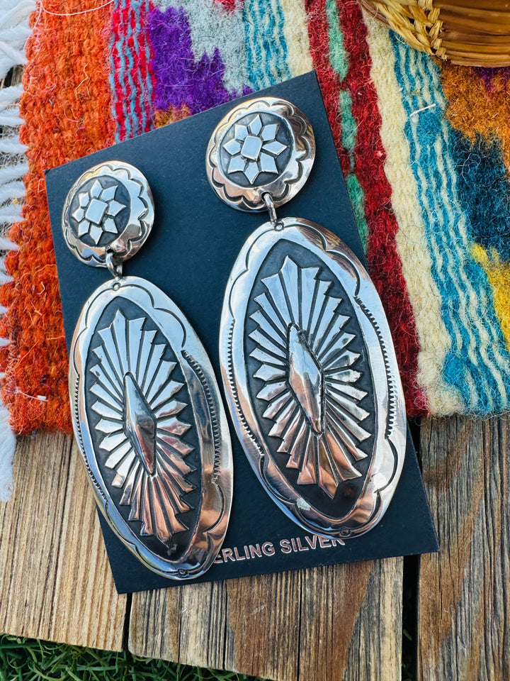 Handcrafted Sterling Silver Concho Dangle Earrings by Mary Tom