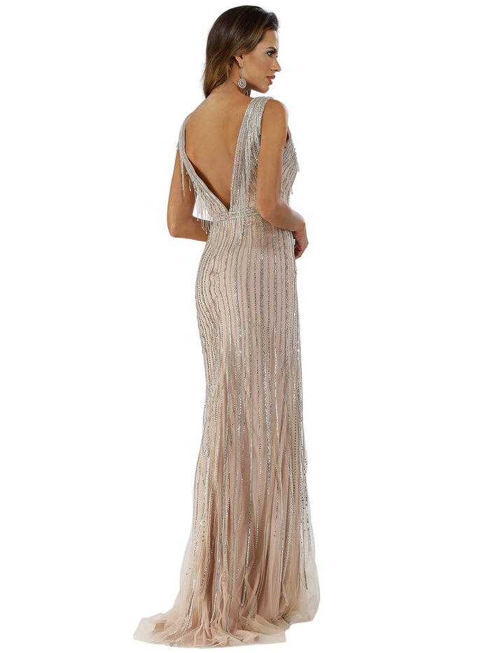 Lara NY Beaded V-Neck Crystal Fringe Dress