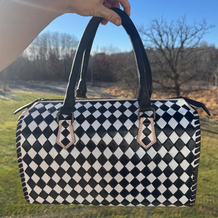 Black and White Speedy Checkered Genuine Western Cowhide Leather Purse Double B Wild Rags