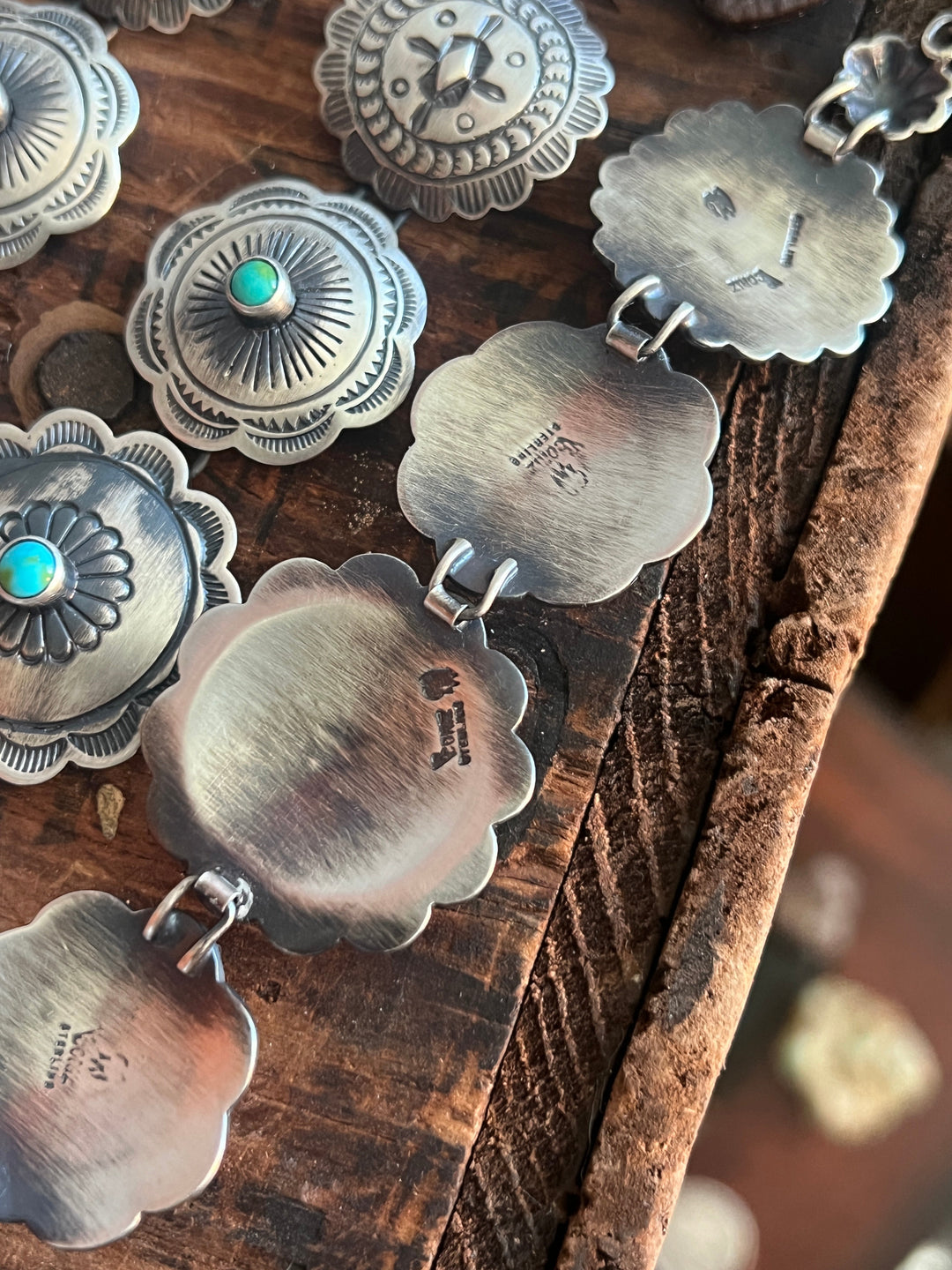 Daniel Coriz Sterling Concho Link Bracelets with Sonoran Mountain Turquoise