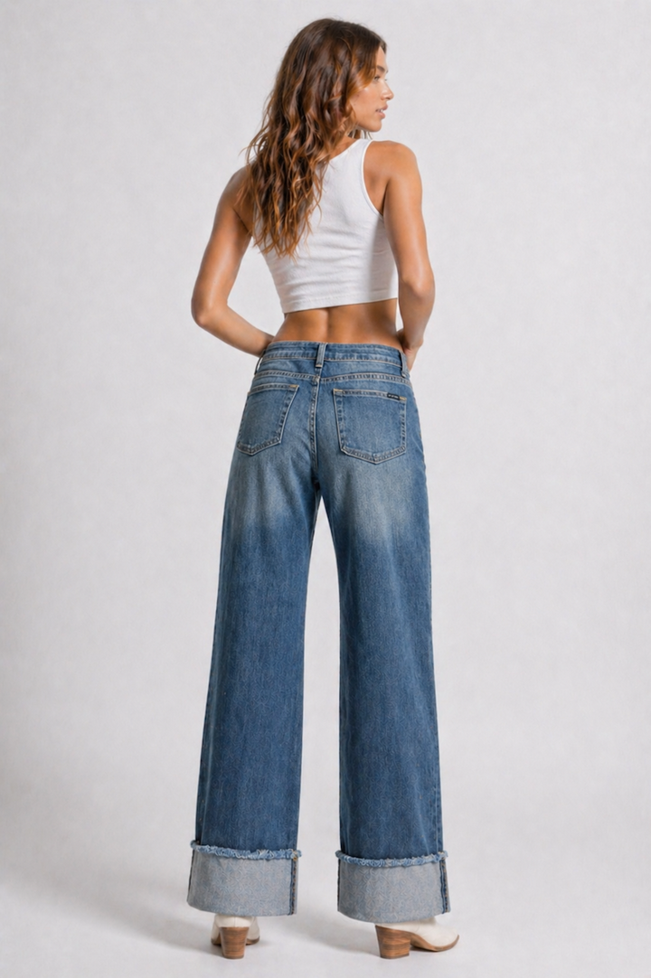 Venta Stud Low Rise Cuffed Wide Leg Jeans GJG DENIM