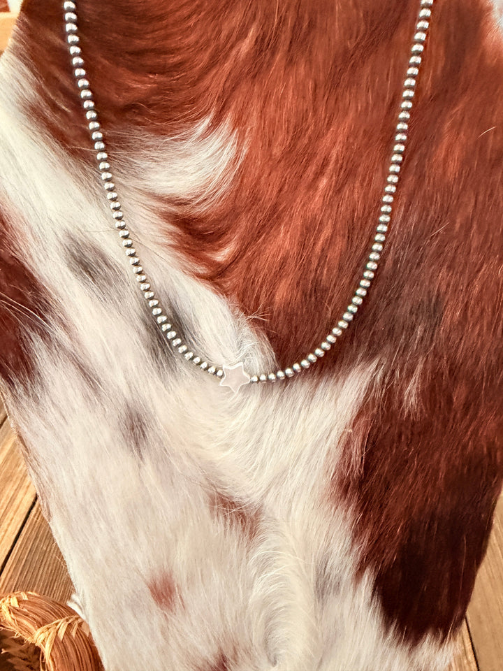 Handcrafted Mother of Pearl and Sterling Silver Pearl Star Beaded Necklace Nizhoni Traders LLC