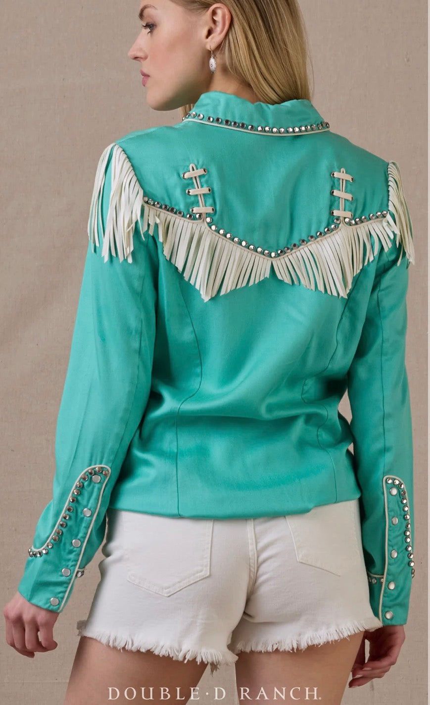 Double D Ranch Rodeo and Rhinestones Long Sleeve Western Blouse Neon Spur
