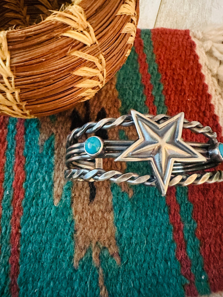 Handcrafted Sterling Silver & Turquoise Star Cuff Bracelet Nizhoni Traders LLC