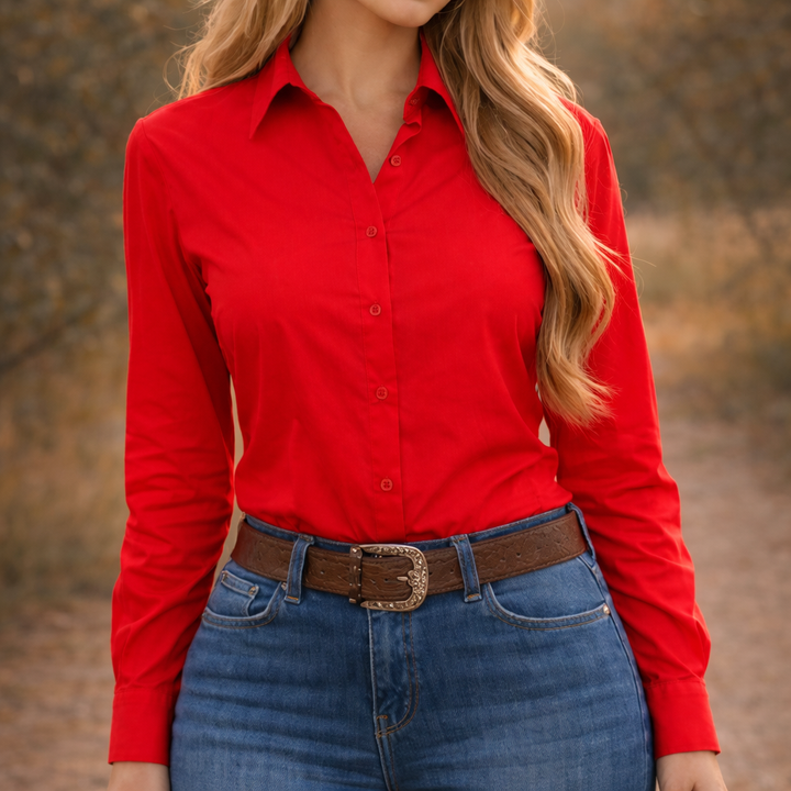 Black Crystal Turn & Burn Button-Up Rodeo Shirt -Red