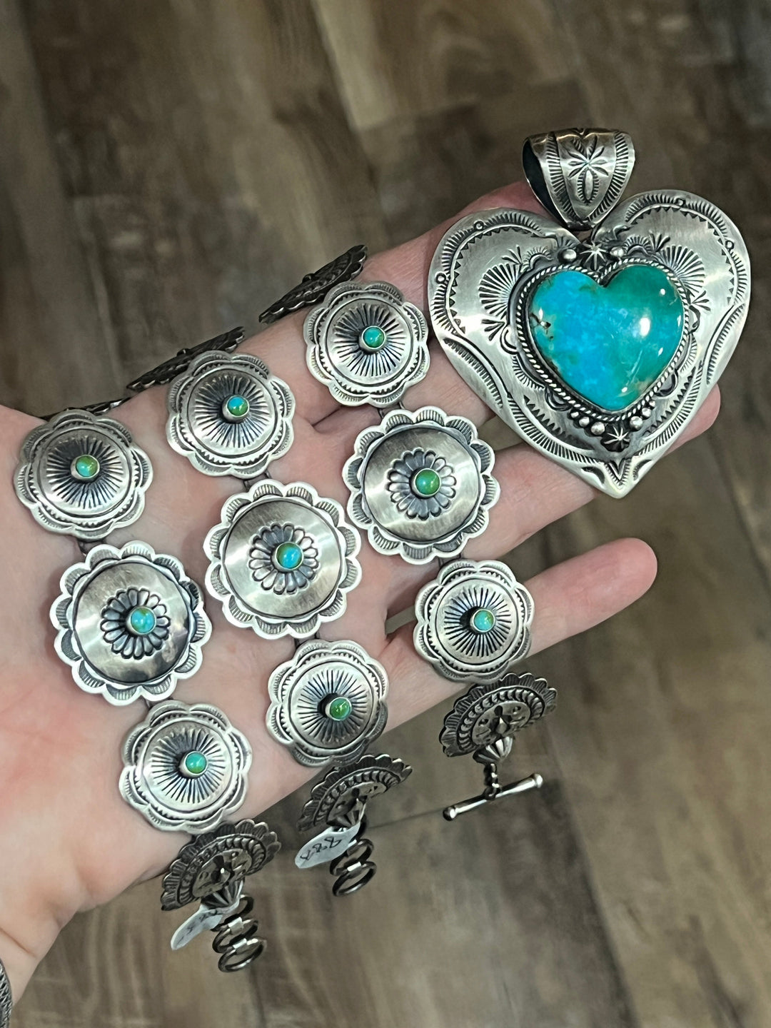 Daniel Coriz Sterling Concho Link Bracelets with Sonoran Mountain Turquoise