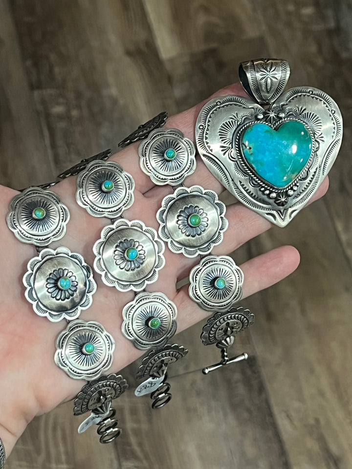 Daniel Coriz Sterling Concho Link Bracelets with Sonoran Mountain Turquoise