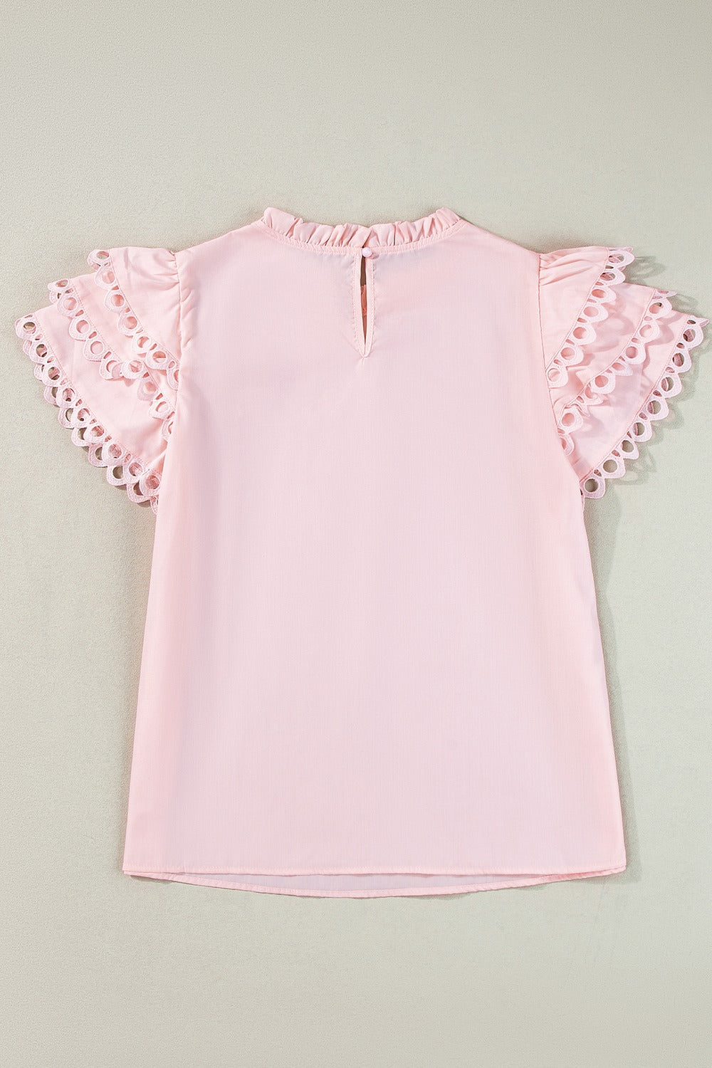 Ruffled Eyelet High Neck Cap Sleeve Blouse