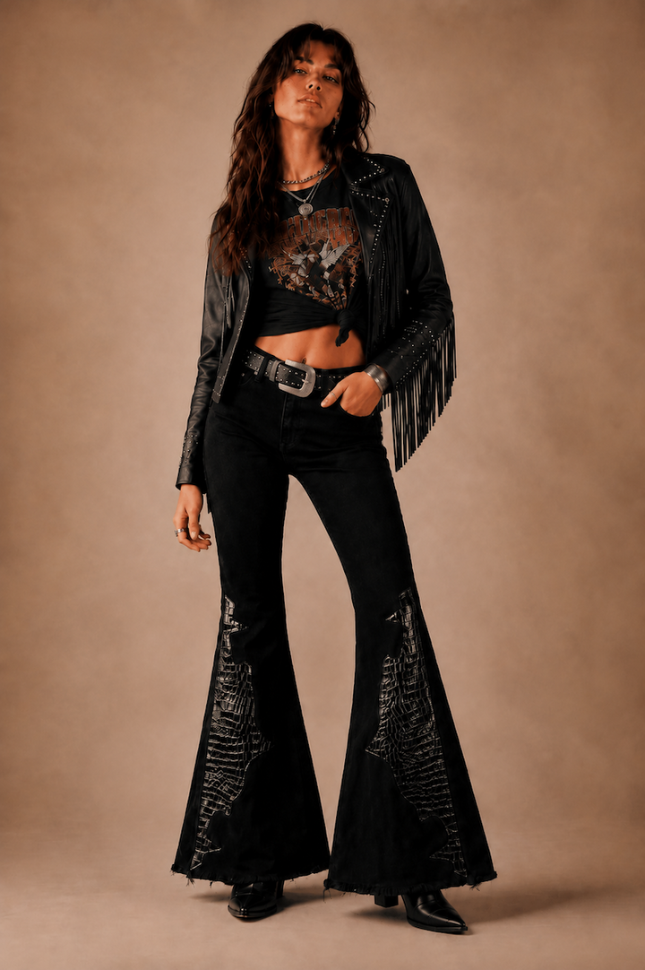 Rockstar Rouge Flare Black Crocodile GJG DENIM