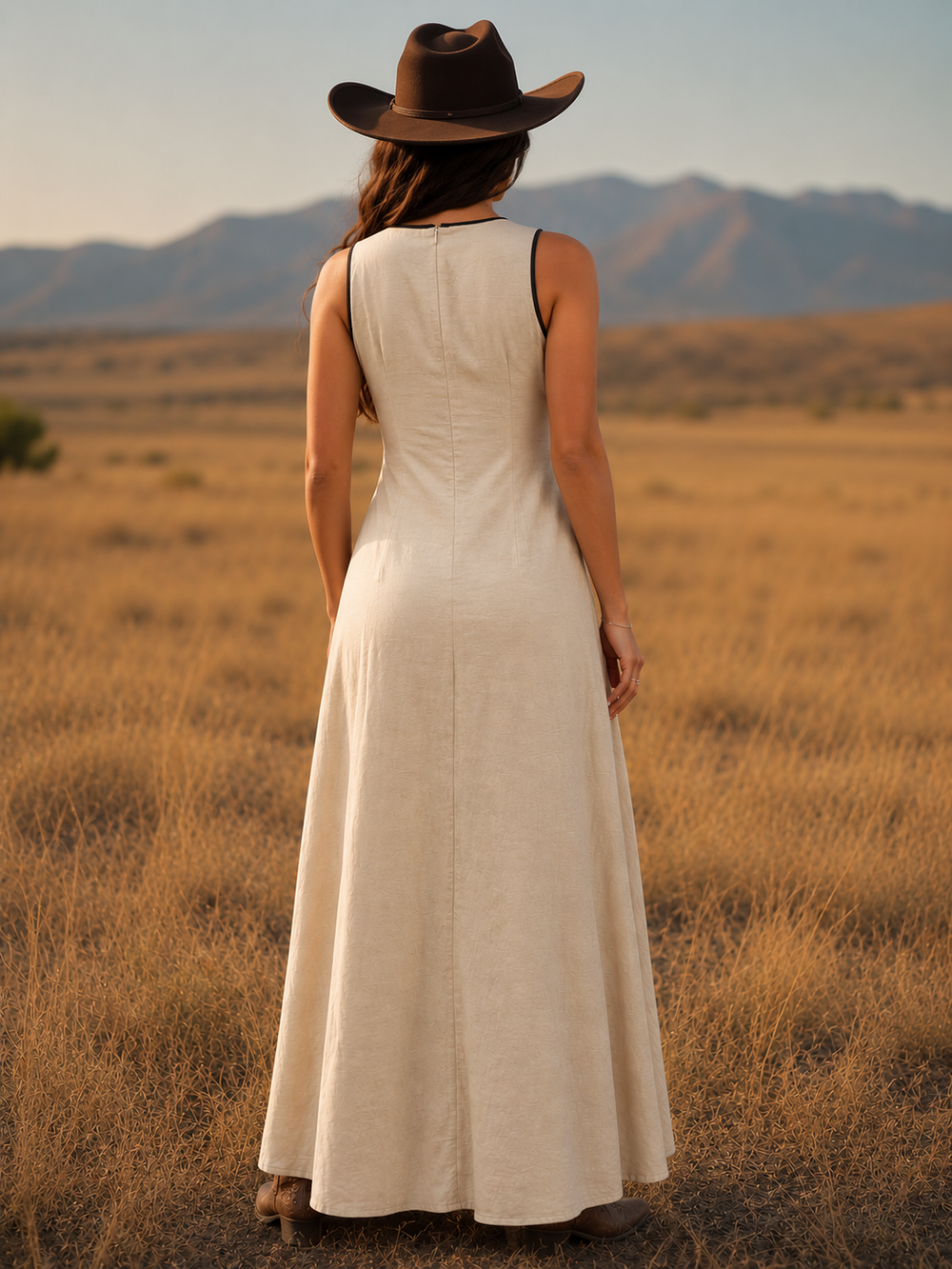 Country Roads V-Neck Sleeveless Maxi Dress Trendsi