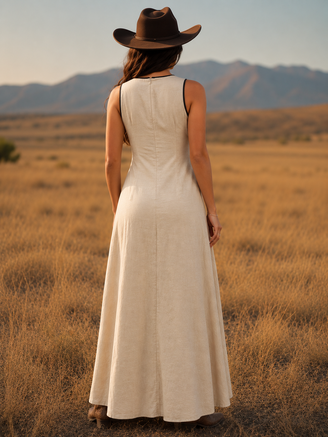 Country Roads V-Neck Sleeveless Maxi Dress Trendsi