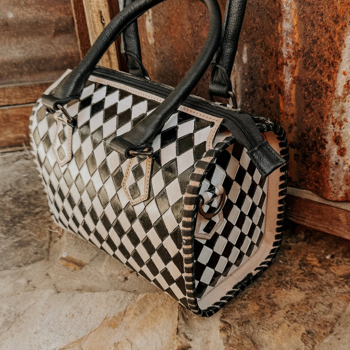 Black Cherry Checkered Speedy Bag -Genuine Leather