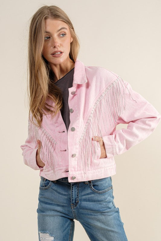 Rhinestone Fringe Crop Jacket