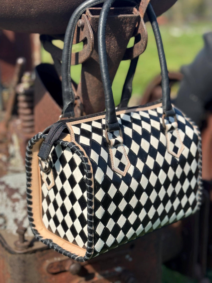Black and White Speedy Checkered Genuine Western Cowhide Leather Purse Double B Wild Rags