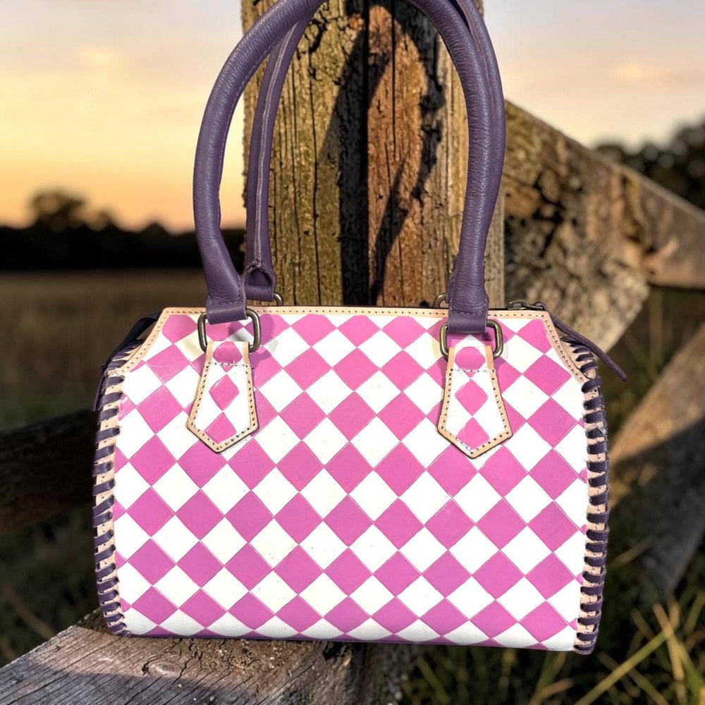 Country Lilac Checkered Speedy Western Genuine Leather Purse Double B Wild Rags