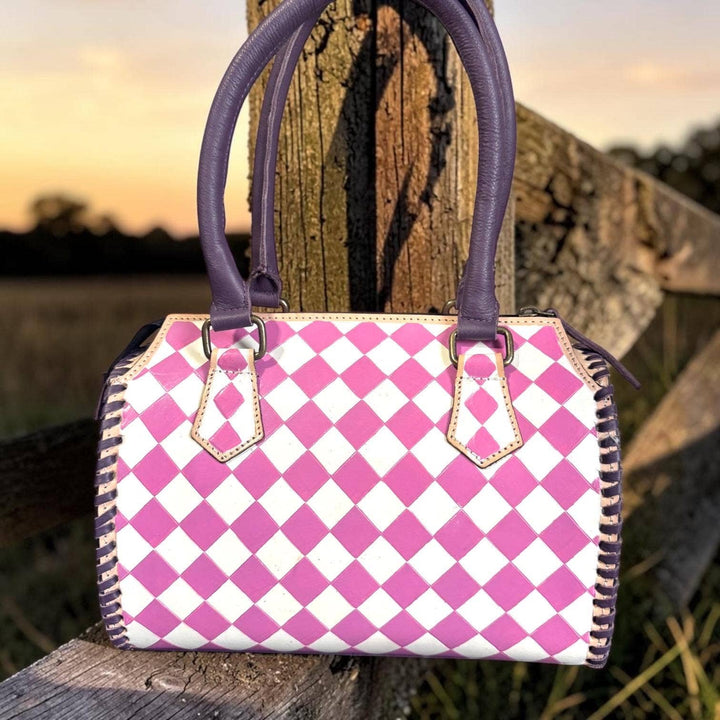 Country Lilac Checkered Speedy Western Genuine Leather Purse Double B Wild Rags