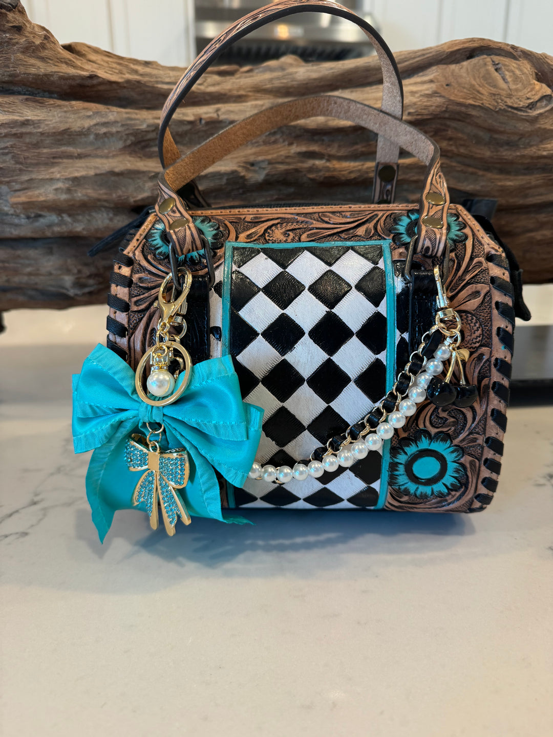 Wonderland Turquoise Rodeo Royale Checkered Mini Speedy Bag