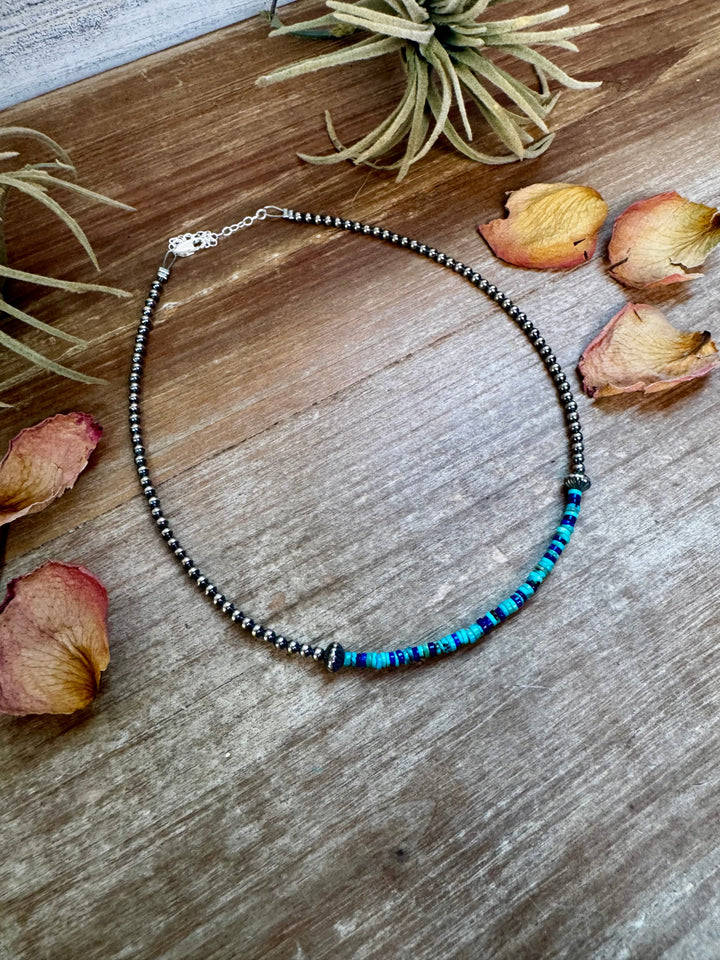 Lapis & Turquoise Heishi Choker – 14" Sterling Silver Beads The Bijoux FAB Jewelry
