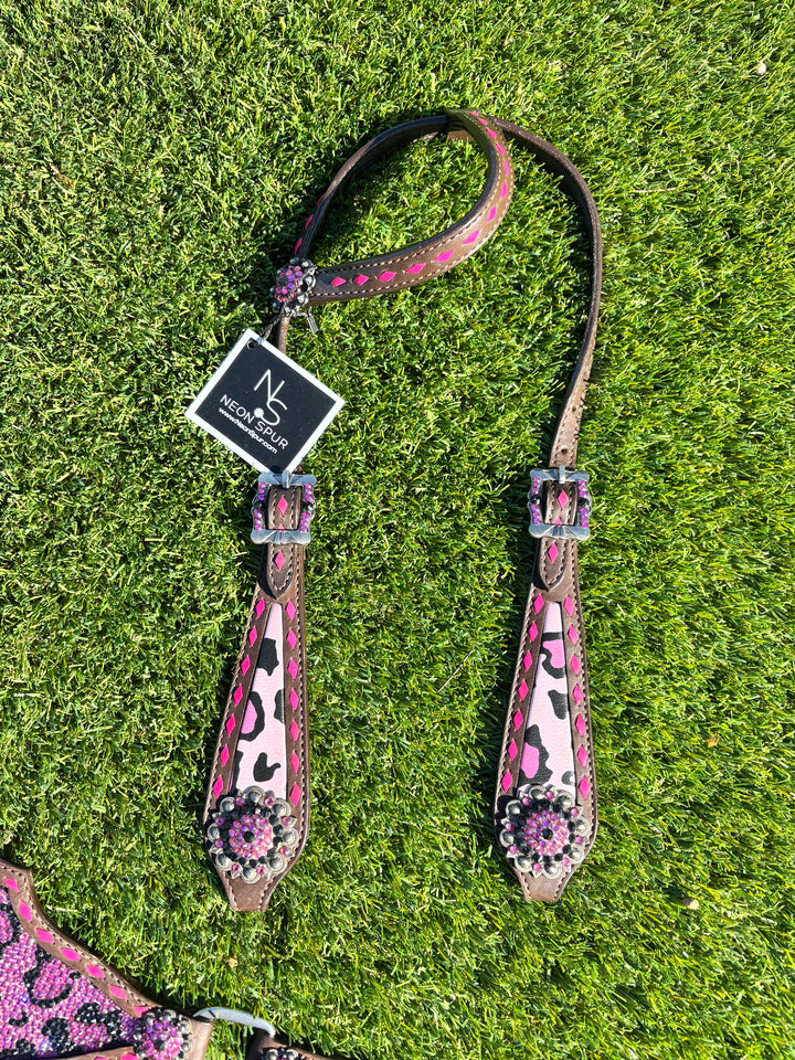 Catty Cowgirl Crystal Breast Collar & Headstall Leather Tack Set