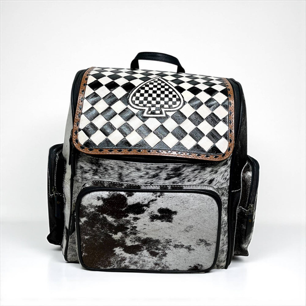 Aces Checker Tooled & Cowhide Backpack  Western Linens
