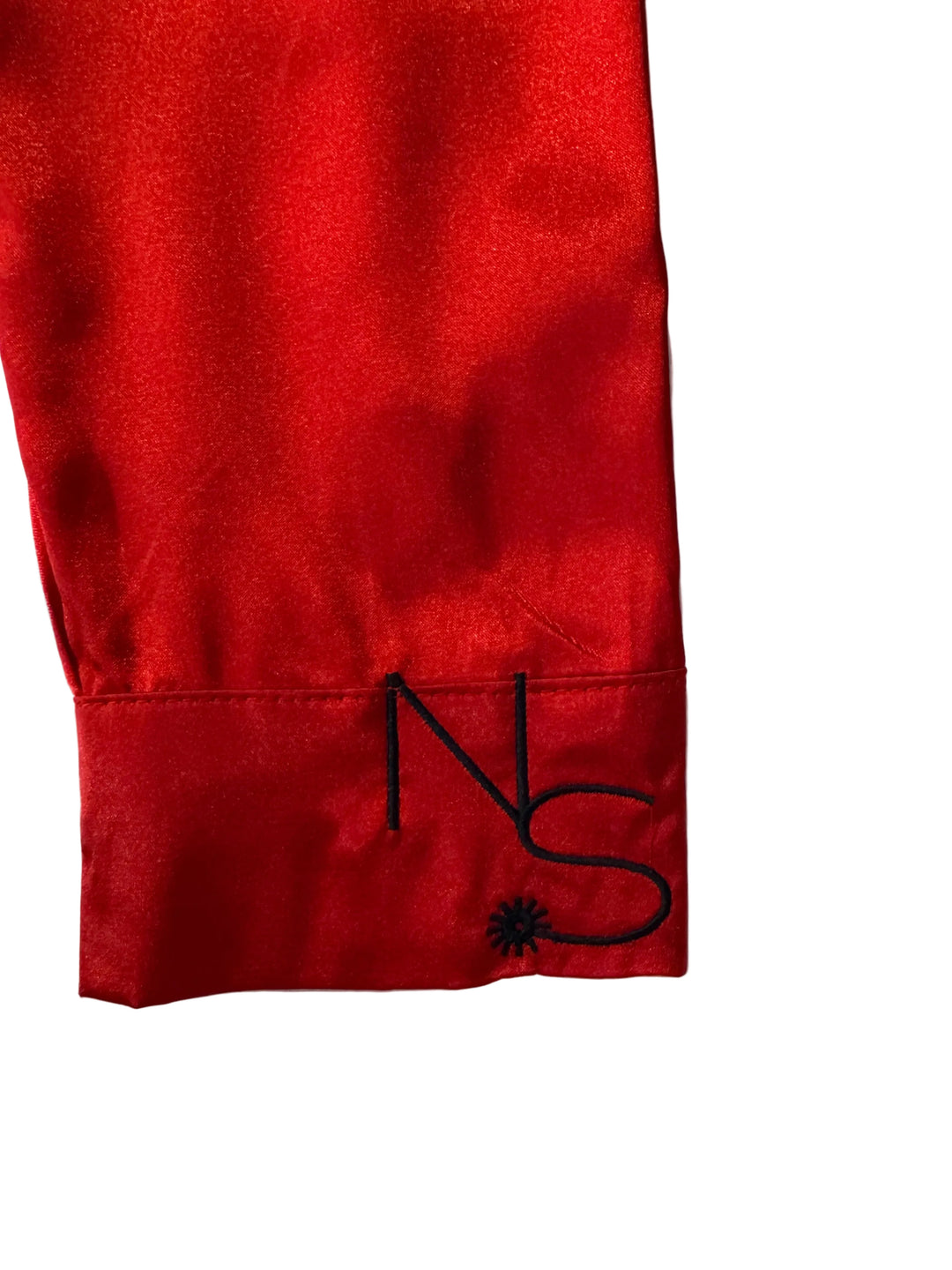 Neon Spur Embroidered Logo Satin Button Up Rodeo Shirt -Red *Sample Sale*