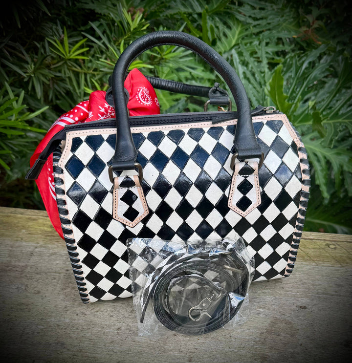 Upcycled LV Leather Checkered & Cherries Speedy Bag