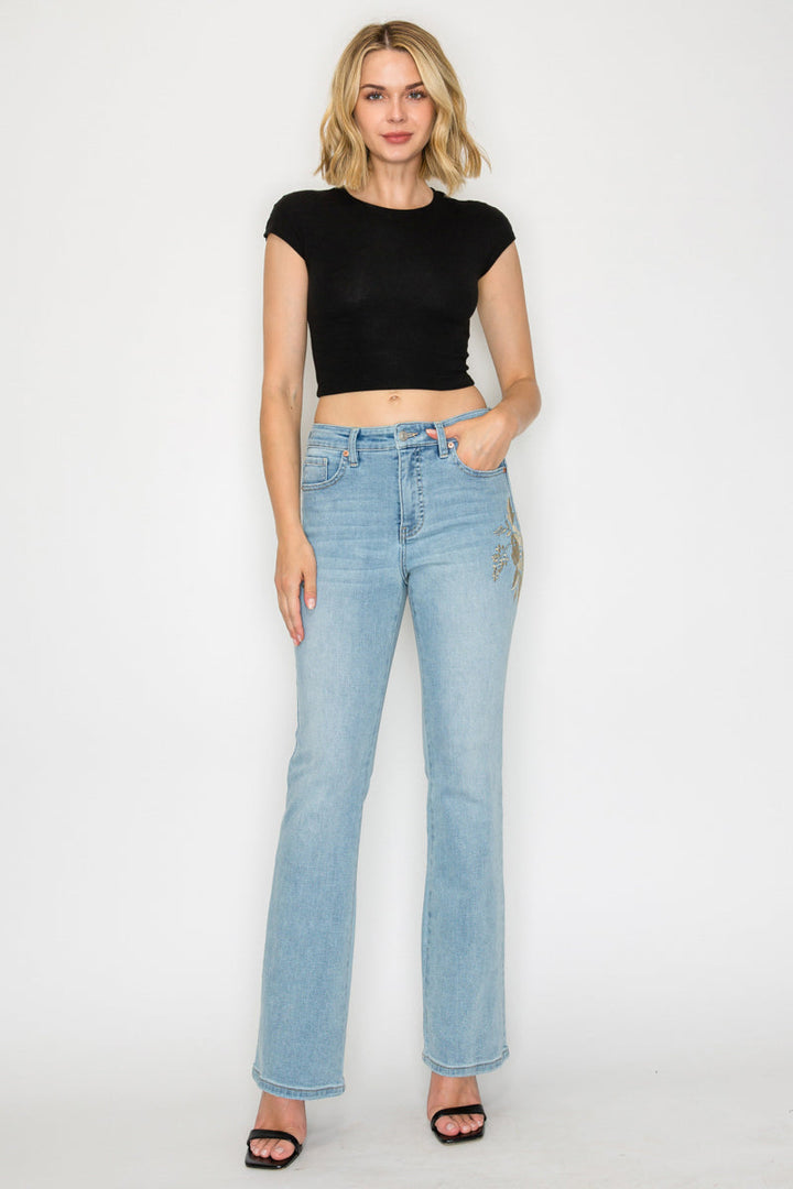 Artemis Vintage High Rise Embroidered Modern Bootcut Jeans Artemis Vintage