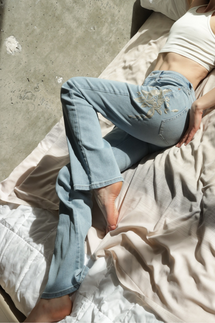 Artemis Vintage High Rise Embroidered Modern Bootcut Jeans Artemis Vintage