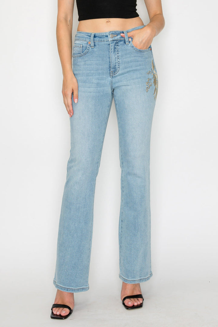 Artemis Vintage High Rise Embroidered Modern Bootcut Jeans Artemis Vintage