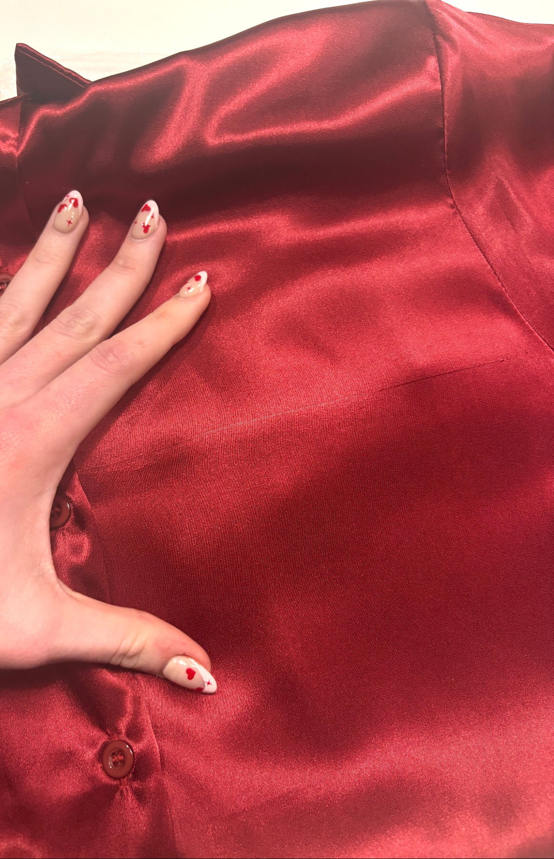 Scarlet Crystal Heart Satin Button Up Rodeo Shirt *Sample Sale*