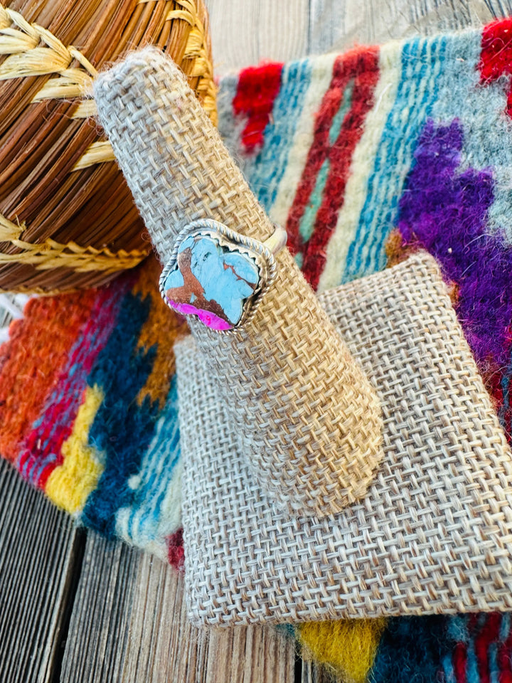 Handcrafted Sterling Silver & Cotton Candy Turquoise Adjustable Ring Nizhoni Traders LLC